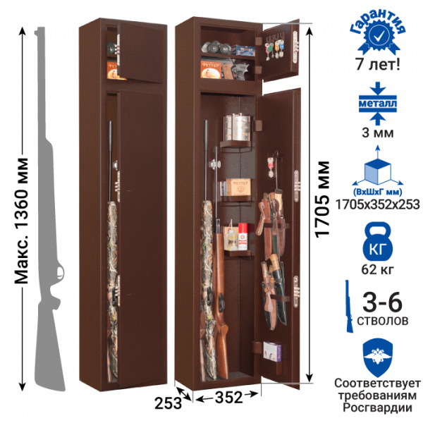 Оружейный сейф GunSafe ЗУБР медный